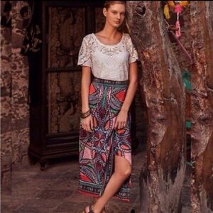 Anthropologie Maeve Geometric Silk Wrap Maxi Skirt